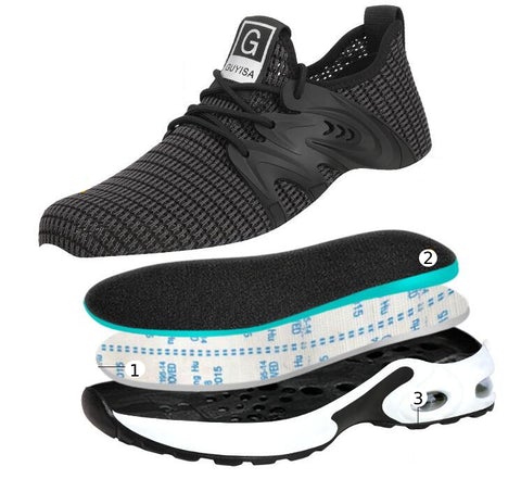 Chaussure de sécurité mixte blanche style basket – semelle à bulles d’air – souple avec embout renforcé