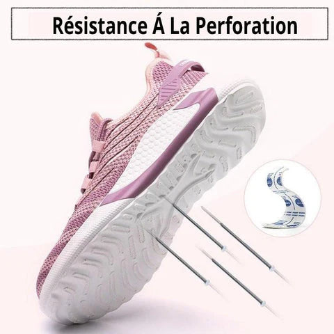 Baskets de Sécurité PULSE PINK - Chaussures de Travail S3 Femme Ultra-Légères [Rose & Tissu Respirant]