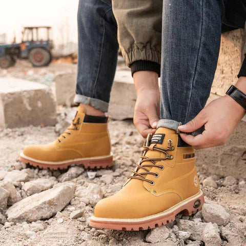 Chaussure de Sécurité Montante LONDON - Bottines de Travail S3 SRC [Coloris Jaune Camel & Style Iconique]