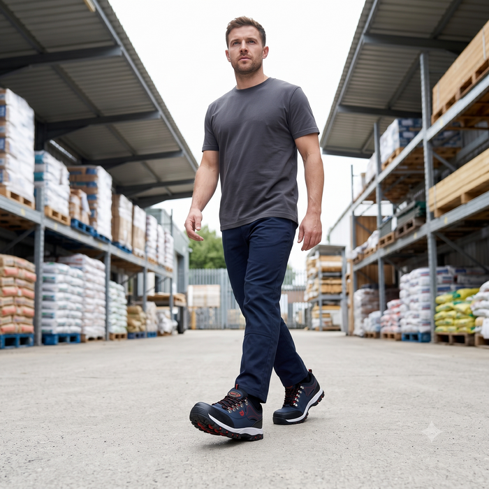 Baskets de Sécurité RANGER BLUE - Chaussures de Travail S3 Style Randonnée [Bleu Marine & Rouge]