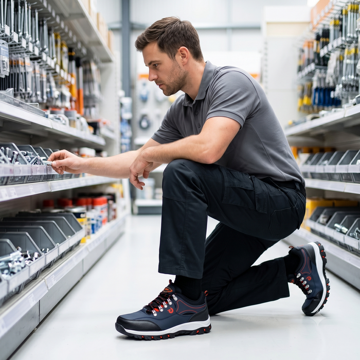 Baskets de Sécurité RANGER BLUE - Chaussures de Travail S3 Style Randonnée [Bleu Marine & Rouge]