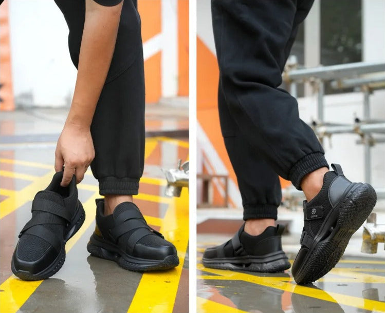 Baskets de Sécurité RAPID BLACK - Chaussures de Travail S3 à Scratch [Noir & Sans Lacets]