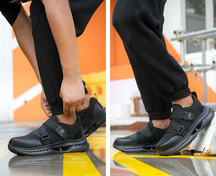 Baskets de Sécurité RAPID BLACK - Chaussures de Travail S3 à Scratch [Noir & Sans Lacets]