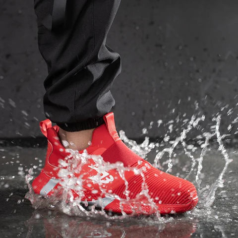 Baskets de Sécurité JET RED - Chaussures de Travail S3 Sans Lacets [Rouge Vif & Insert Argent]