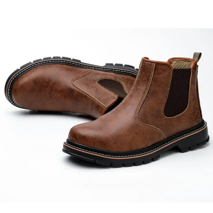 Bottines de Sécurité RANCHER BROWN - Chaussures de Travail S3 Style Chelsea [Cuir Brun & Sans Lacets]