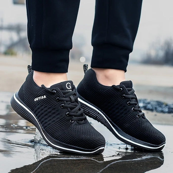 Baskets de Sécurité SPRINT BLACK - Chaussures de Travail S3 Ultra-Souples [Noir & Liseré Blanc]