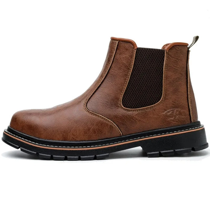 Bottines de Sécurité RANCHER BROWN - Chaussures de Travail S3 Style Chelsea [Cuir Brun & Sans Lacets]