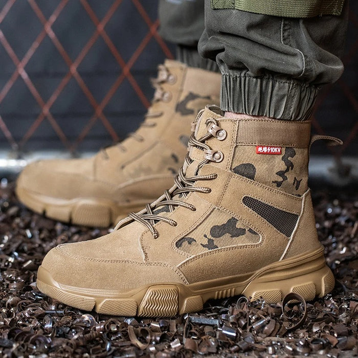 Bottes de Sécurité COMMANDO BEIGE - Chaussures Montantes S3 Style Militaire [Sable & Camouflage]