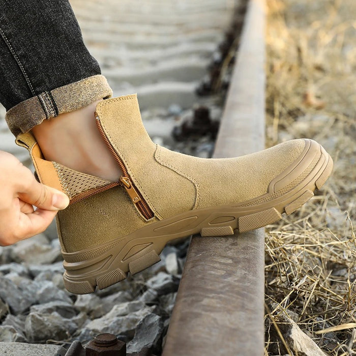 Bottines de Sécurité NOMAD BEIGE - Chaussures Montantes S3 Zippées [Daim Sable & Boucle]