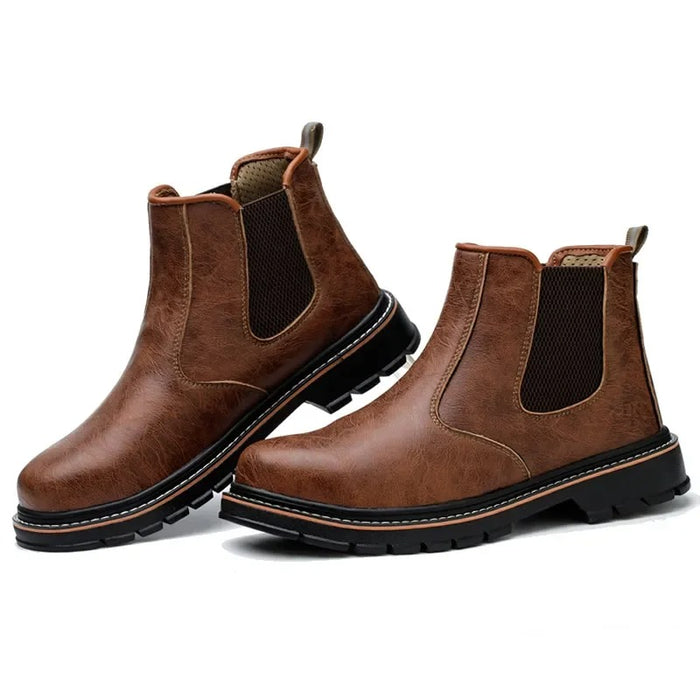 Bottines de Sécurité RANCHER BROWN - Chaussures de Travail S3 Style Chelsea [Cuir Brun & Sans Lacets]