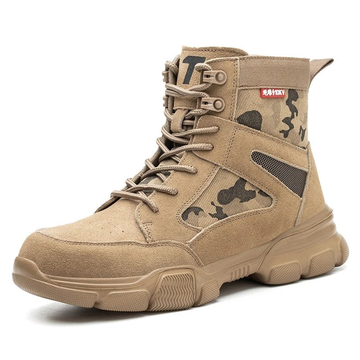 Bottes de Sécurité COMMANDO BEIGE - Chaussures Montantes S3 Style Militaire [Sable & Camouflage]