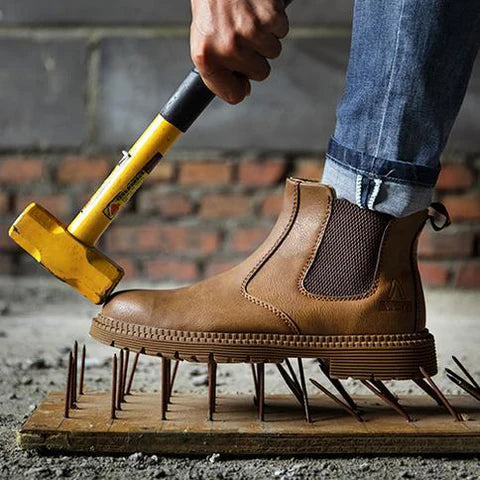 Bottines de Sécurité HYPERION Camel - Chaussures de Travail S3 sans Lacets [Look Baroudeur & Cuir Indestructible]