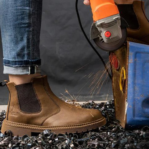 Bottines de Sécurité HYPERION Camel - Chaussures de Travail S3 sans Lacets [Look Baroudeur & Cuir Indestructible]